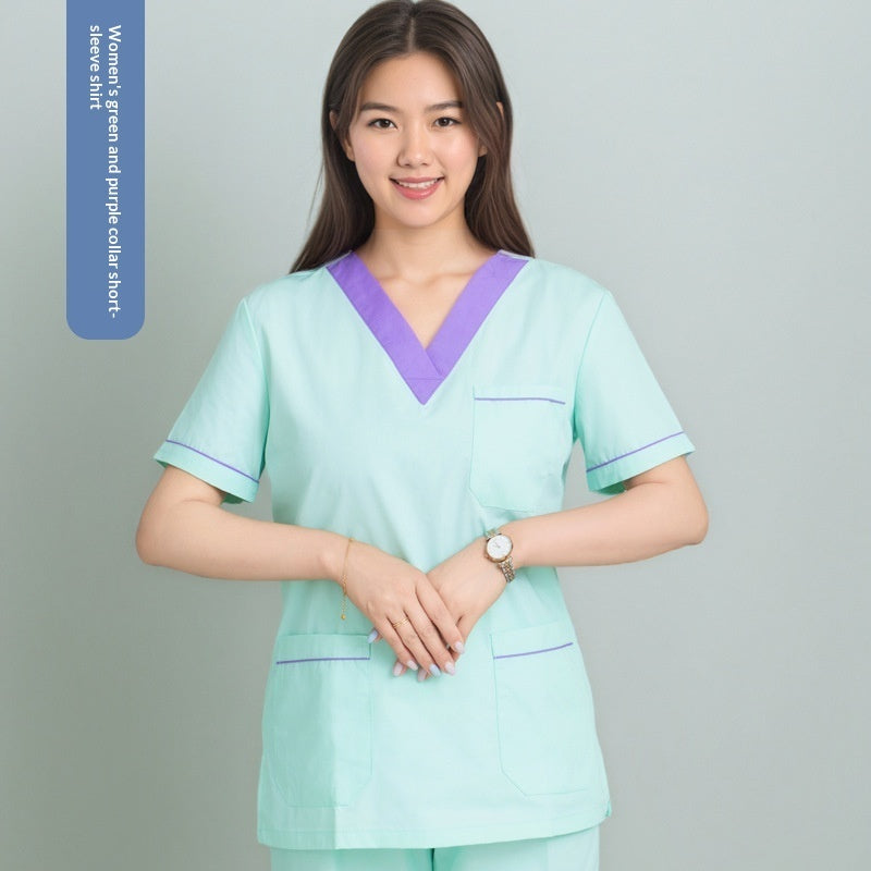 Womens Short-sleeve Scrubs With A Yin-yang Collar For Isolation Use