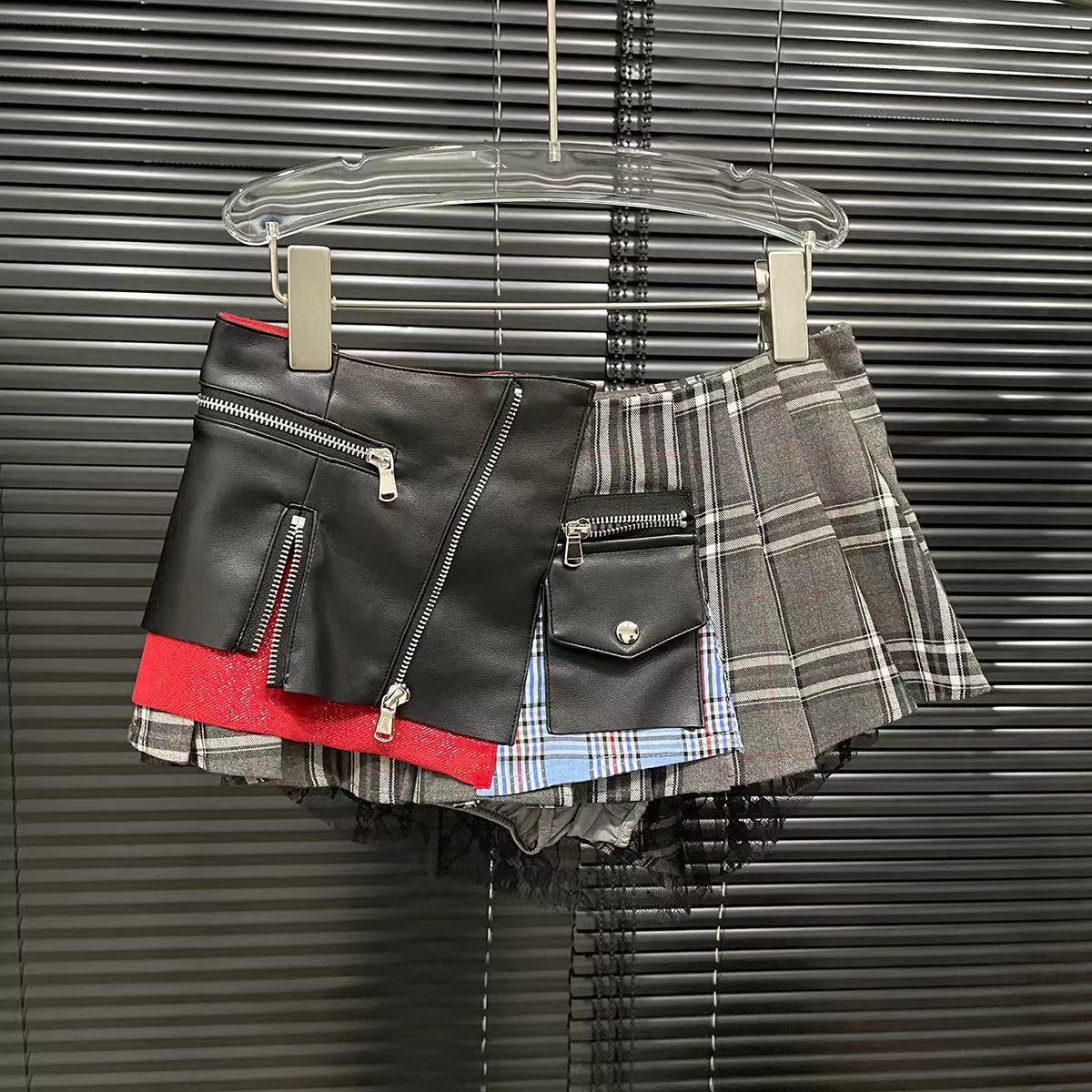 Modern Punk Niche Pleated Stitching Design Skirt