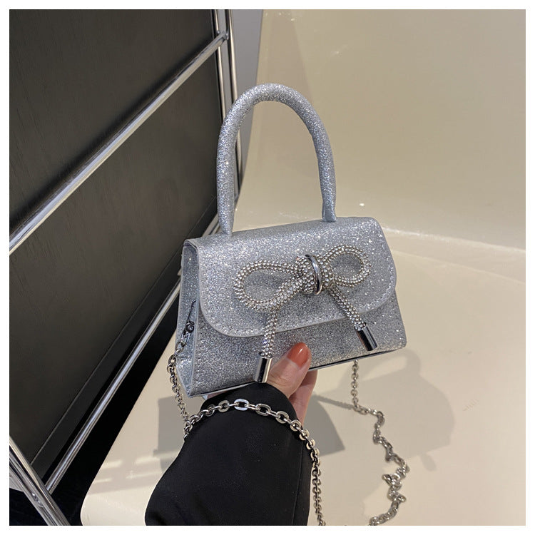 Simple Casual Bowknot New Fashion Korean Chain Personality Hand-carrying Crossbody Shoulder Small Square Bag