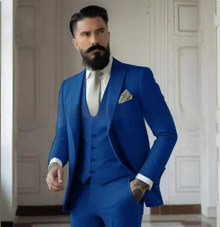 Men's Slim Fit Solid Color Business Suit Set
