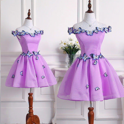 Women's Butterfly Solid Color Colored Mesh Dress
