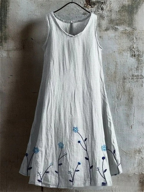 Sleeveless V-neck 3D-printed Fresh And Airy Dress