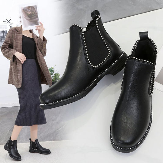 Women's British Style Autumn Small Boots With Thick Heel