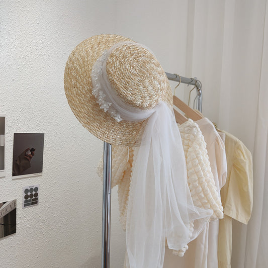Bridal Decorative Hat Pearl Lace Mesh