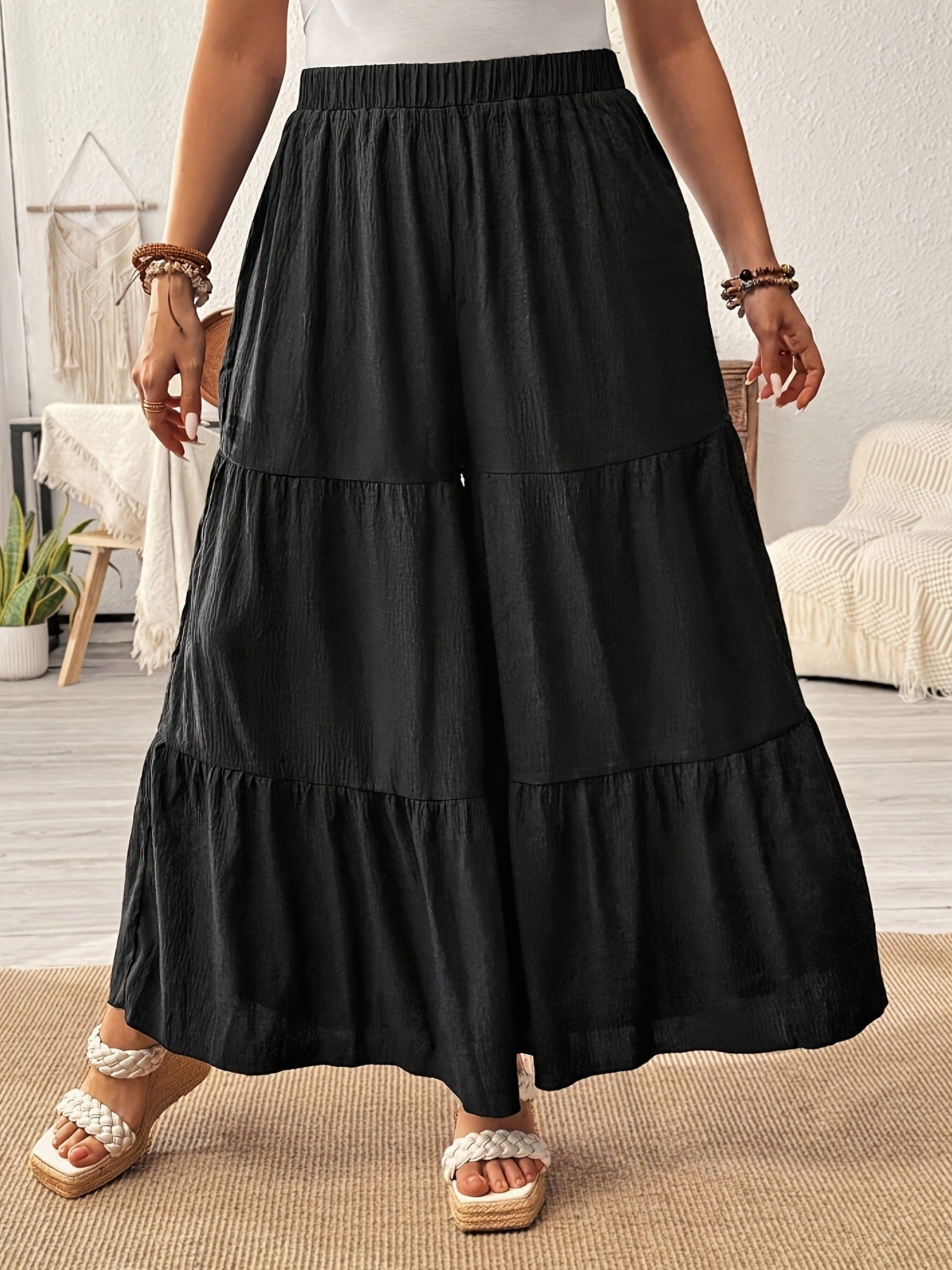 Casual Relaxed-fit Pleated Wide-leg Layered Cake Pants