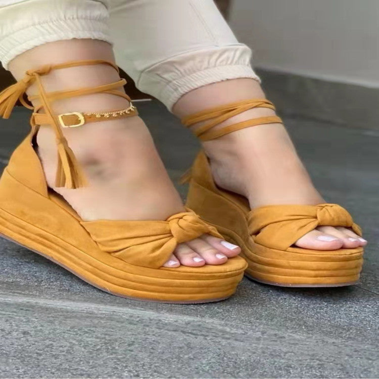 Fish Mouth Wedge Platform Sandals Buckle Straps