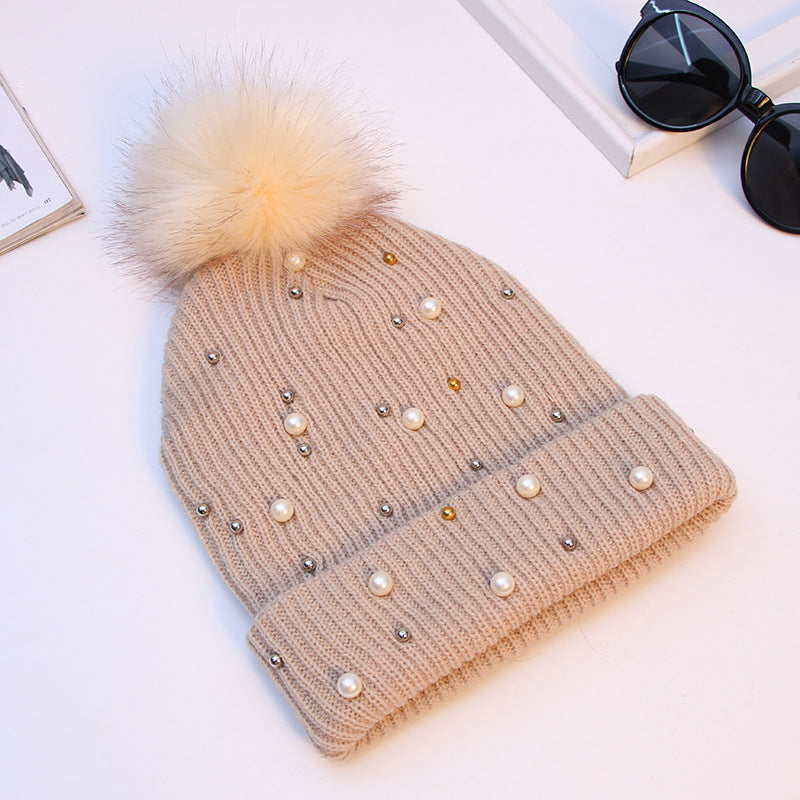 Ladies Fashion Pearl Hat Knitted Thickening
