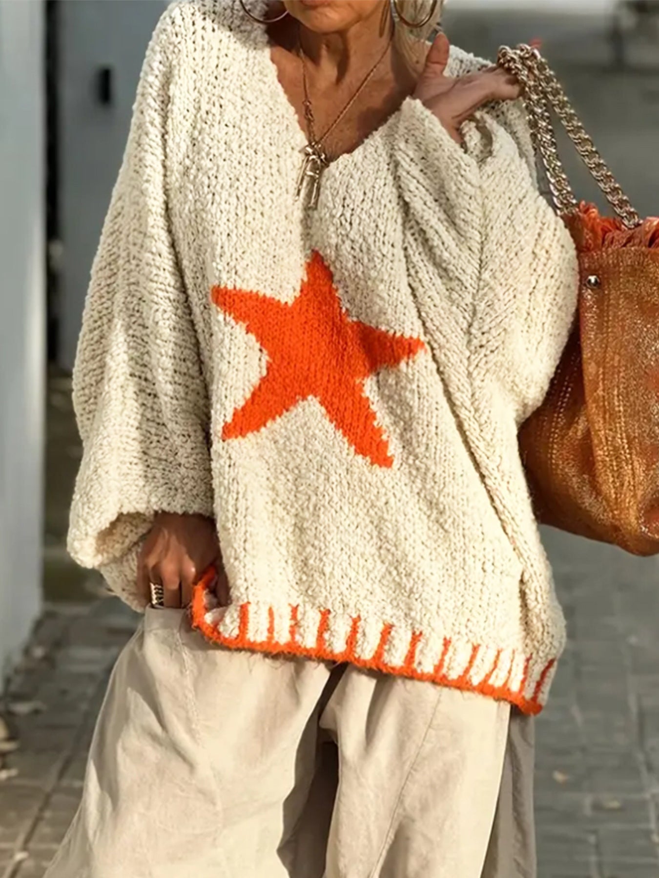 Casual Loose Loop Yarn V-neck Women's Sweater
