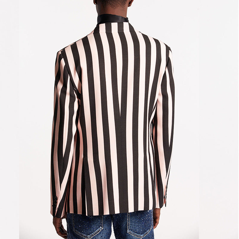 Men's Fashion Slim-fitting Loose Long-sleeved Jacket Striped Top