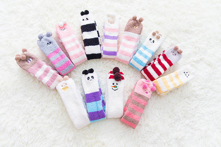 Fall Winter Over The Knee Plus Long Coral Fleece Floor Socks