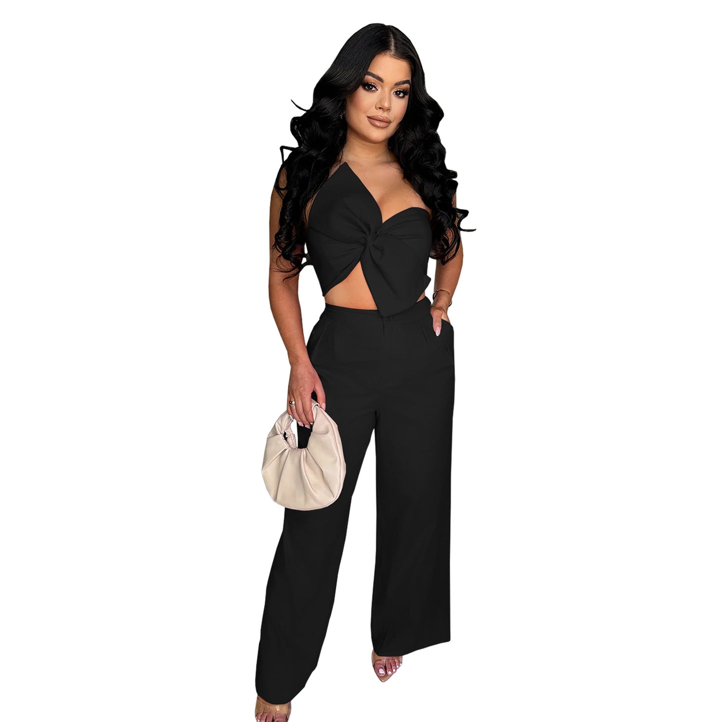 Women's Wear Sexy Bow Casual Trousers Two-piece Set New
