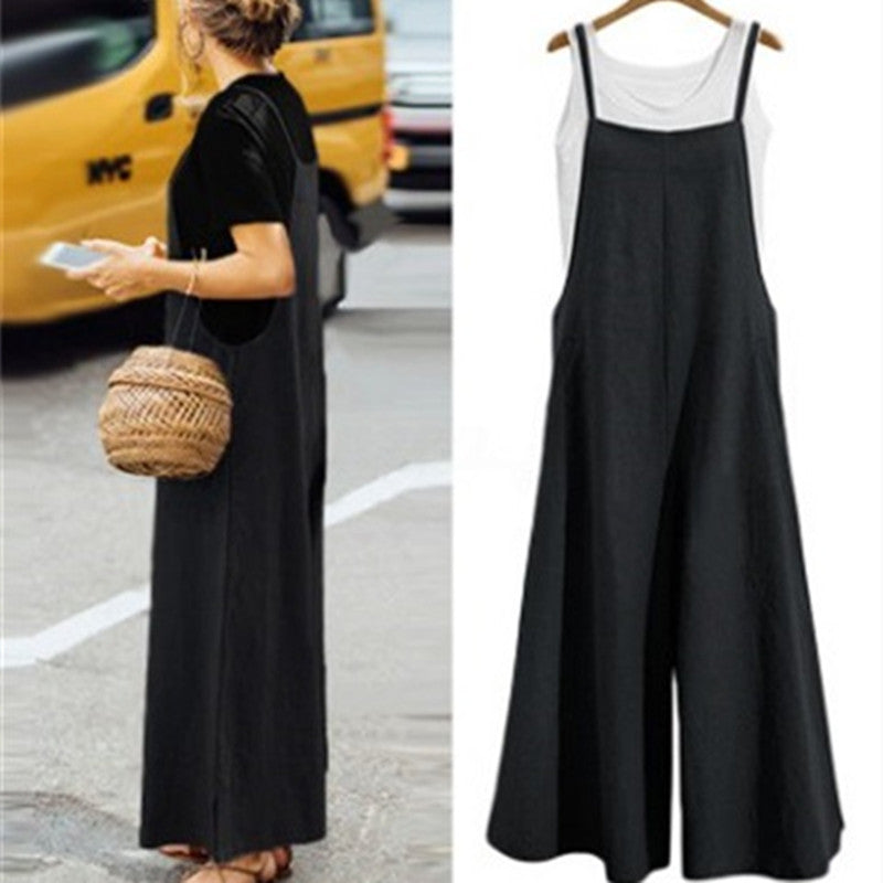 Simple Women's Wide-leg Suspender Jumpsuit
