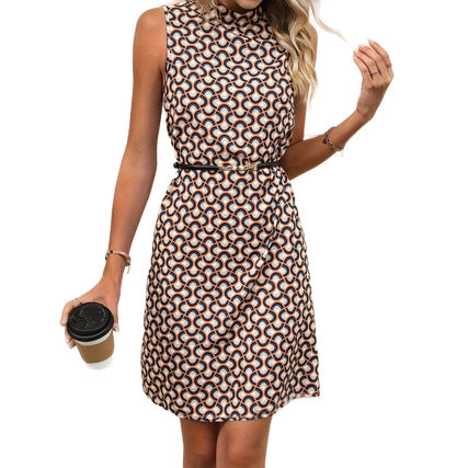 Summer New Arrival Printed Sleeveless Turtleneck Dress