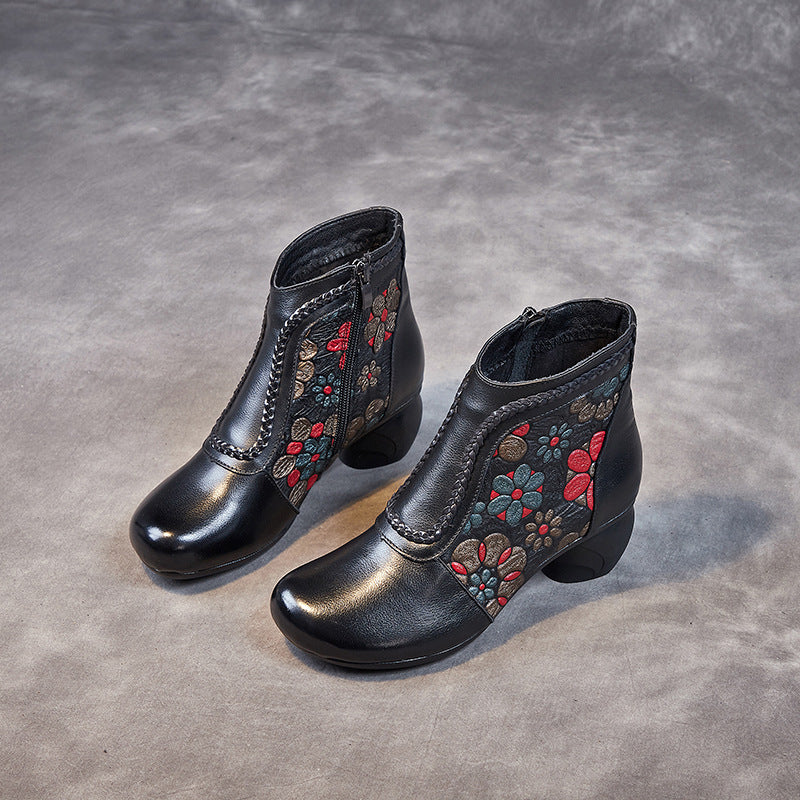 First Layer Cowhide Print Waterproof Mom Ankle Boots