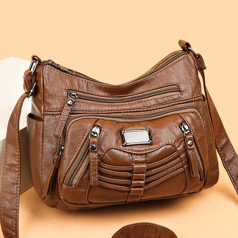 Middle-aged Soft Leather Shoulder Messenger Bag Large Capacity
