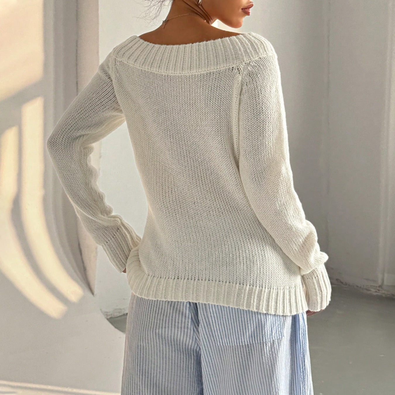Head Sloping Exposed Shoulder Women's Autumnwinter Knit Casual