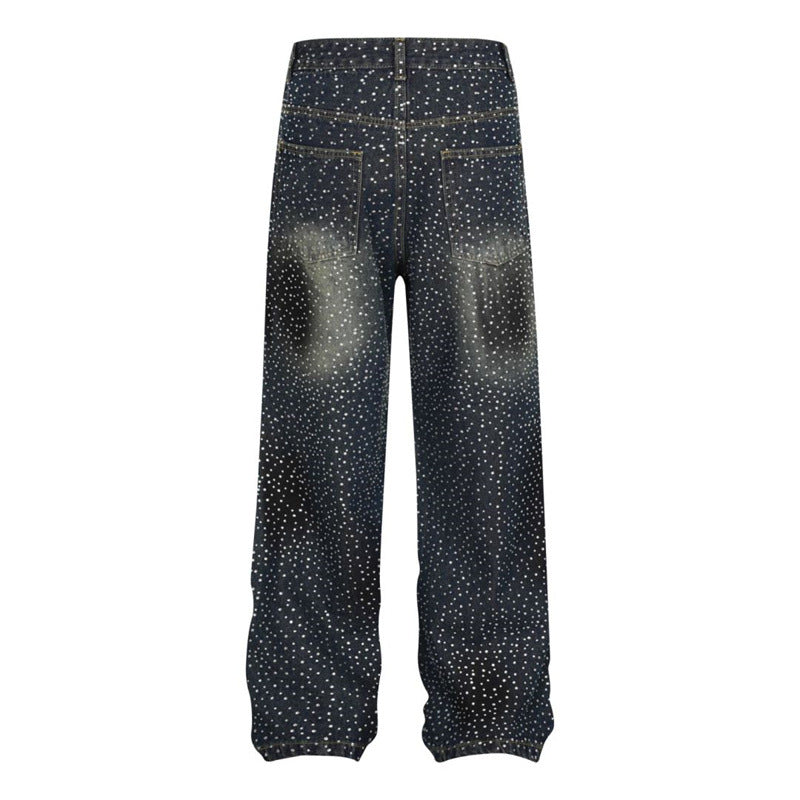 Special-interest Design Pants Rhinestone Loose Straight Wide Leg Casual Jeans