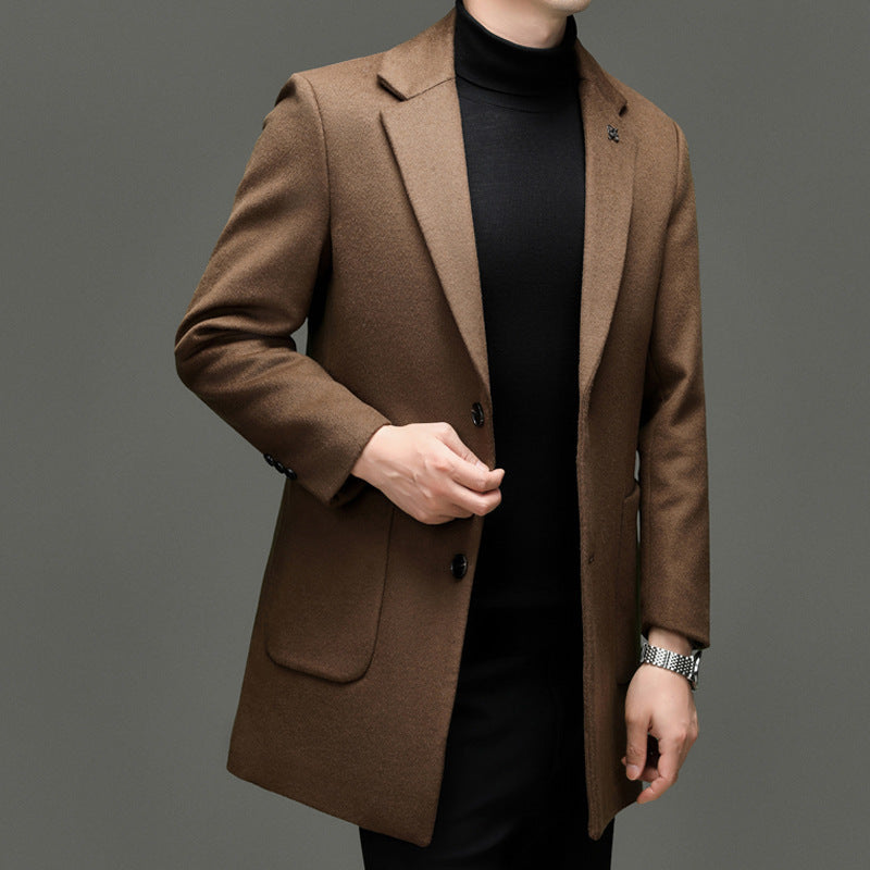 Men's Suit Single-breasted Suit Collar Thickened Business High-end Solid Color Wool Overcoat