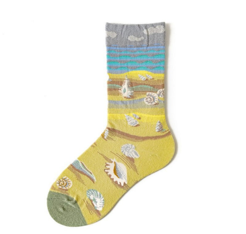 Trendy Mid-calf Length Socks Preppy Style Stockings Artistic Illustration Socks