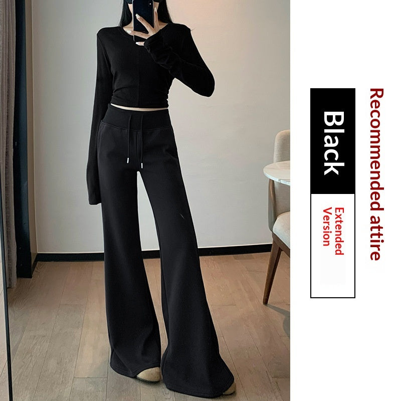 Ribbed High-Waisted Fleece-Lined Flared Pants