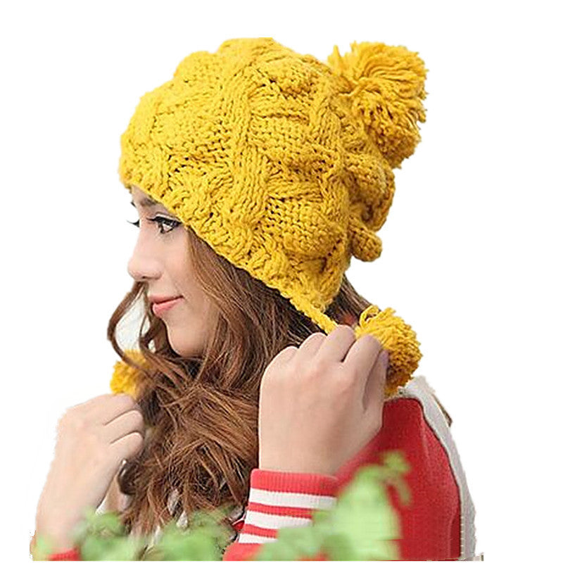 Women's Knitted Pineapple Flower Ear Protection Wool Hat