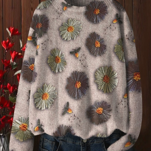 Western Style Beautiful Design Loose Slimming Printed Sweater Niche Fashion
