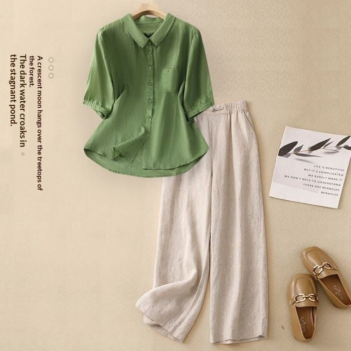 Women's Casual Cotton And Linen Top Summer Set