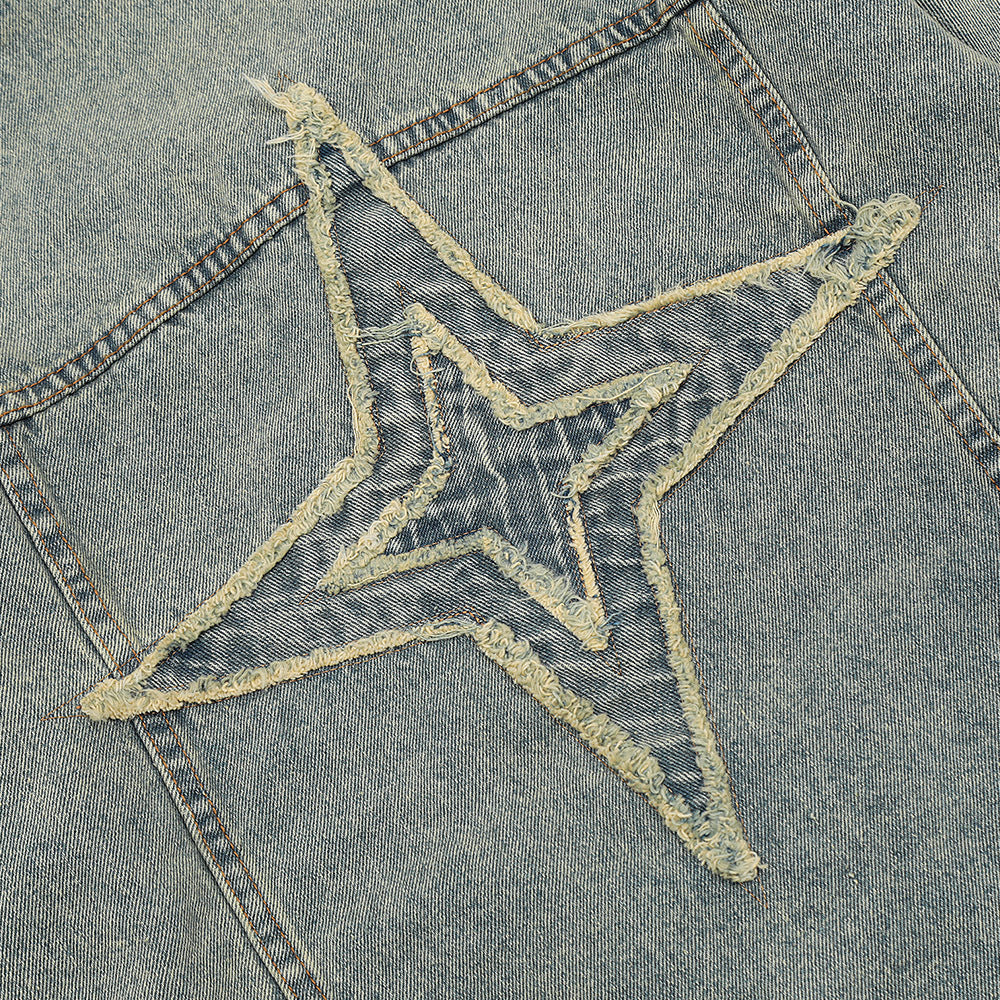 Men's Loose Hoodie Washed And Worn Lapel Denim Jacket Coat American Fashion