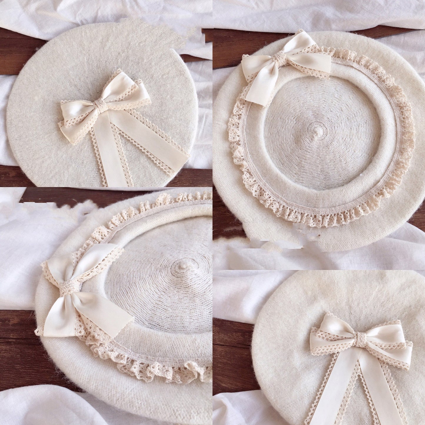 Woolen Bow Vintage Round Beret Hat