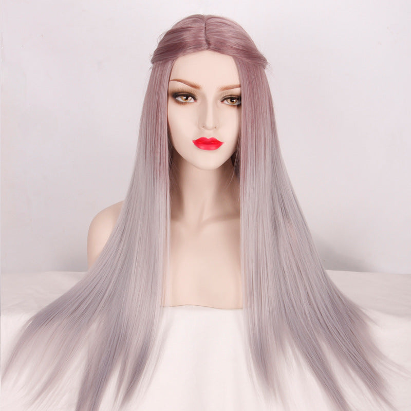 Women's wig mid-point gradient dyed long straight hair