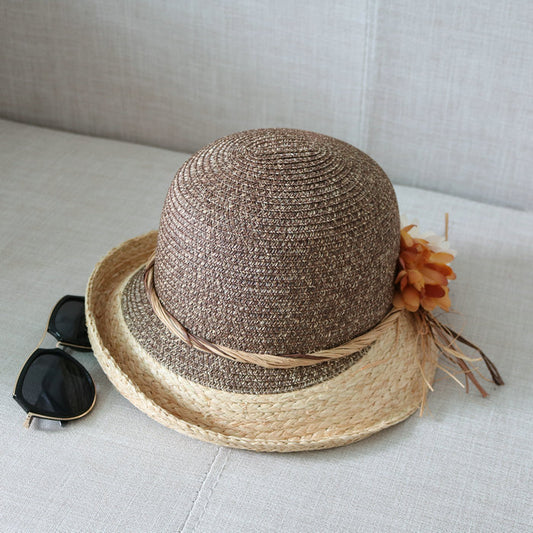 Resort Sun Shade Half Rolled Edge Flower Bowler Hat