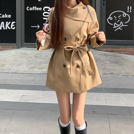 Kvinders petite casual forår/efterår ny koreansk version taljet elegant frakke