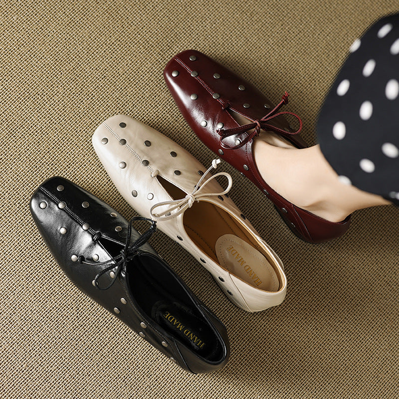 Leather Rivets Mary Jane Elegant Spring Leather Shoes