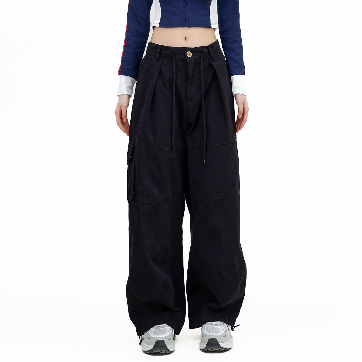 High Street Niche Personality Drawstring High Waist Tooling Pants