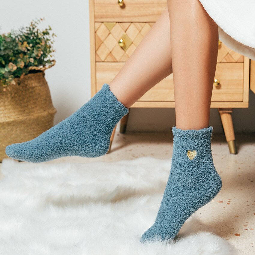 Autumn and winter embroidery love coral fleece socks