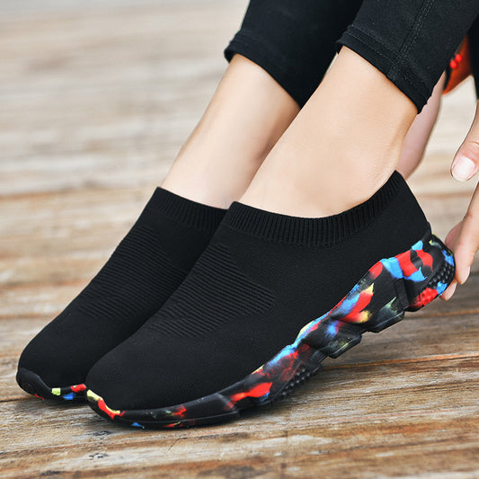 Women's Spring And Autumn Lazy Mother's Shoes Flying Weaving Women's Casual Sports Shoes
