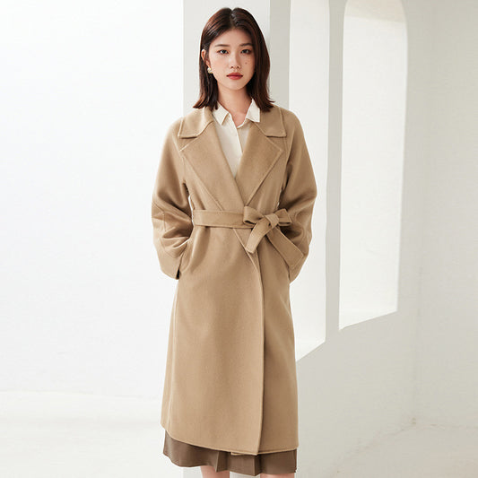 Suit Collar Lace-up Loose Leisure Commute Overknee Long Coat