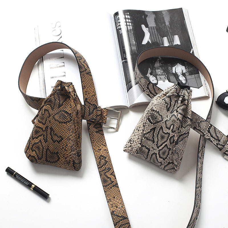 Women's snake print vertical belt bag