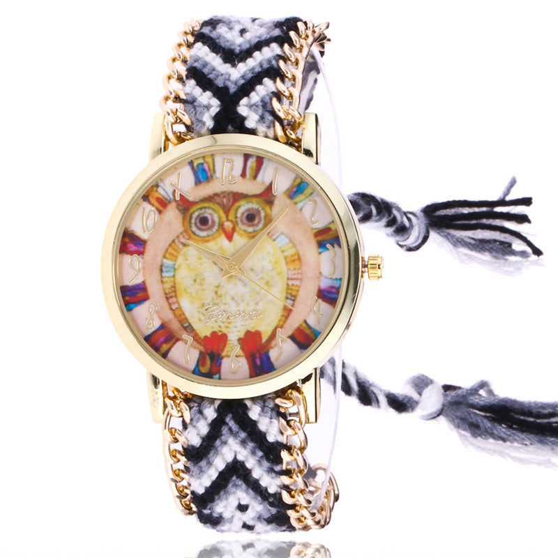 Ethnic style braided ladies bracelet watch