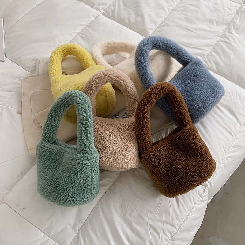 Women's Fashion Lamb Wool Plush Bucket Bag Handbag