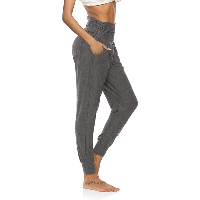 Pants With Pattern Pockets Casual High-waisted Leggings Color Loose Casual Leggings