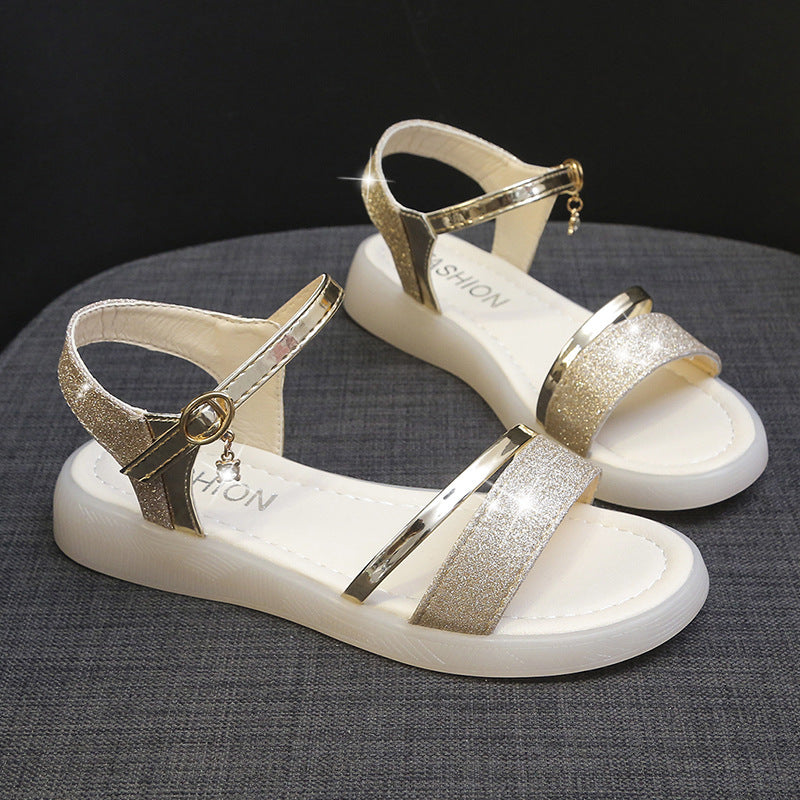 Slope-heeled Women's Thick Soles One-line Buckle Sandals
