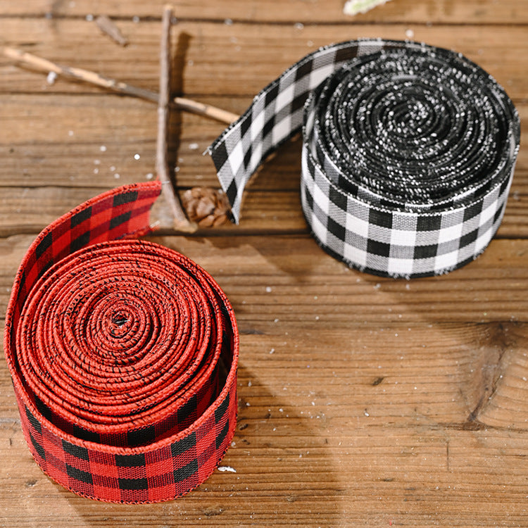 Christmas Black And White Red Lattice Decoration Ribbon