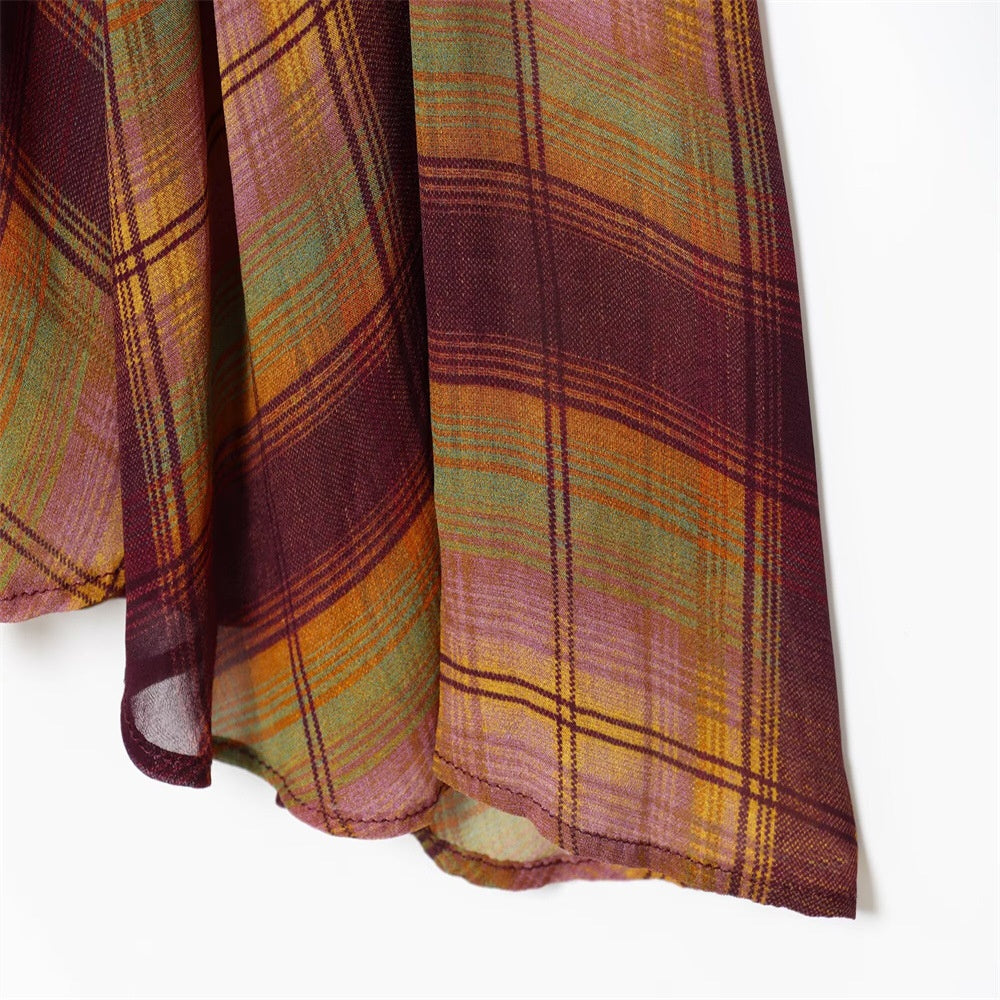 Designer-style Plaid Mid-rise Midi Skirt