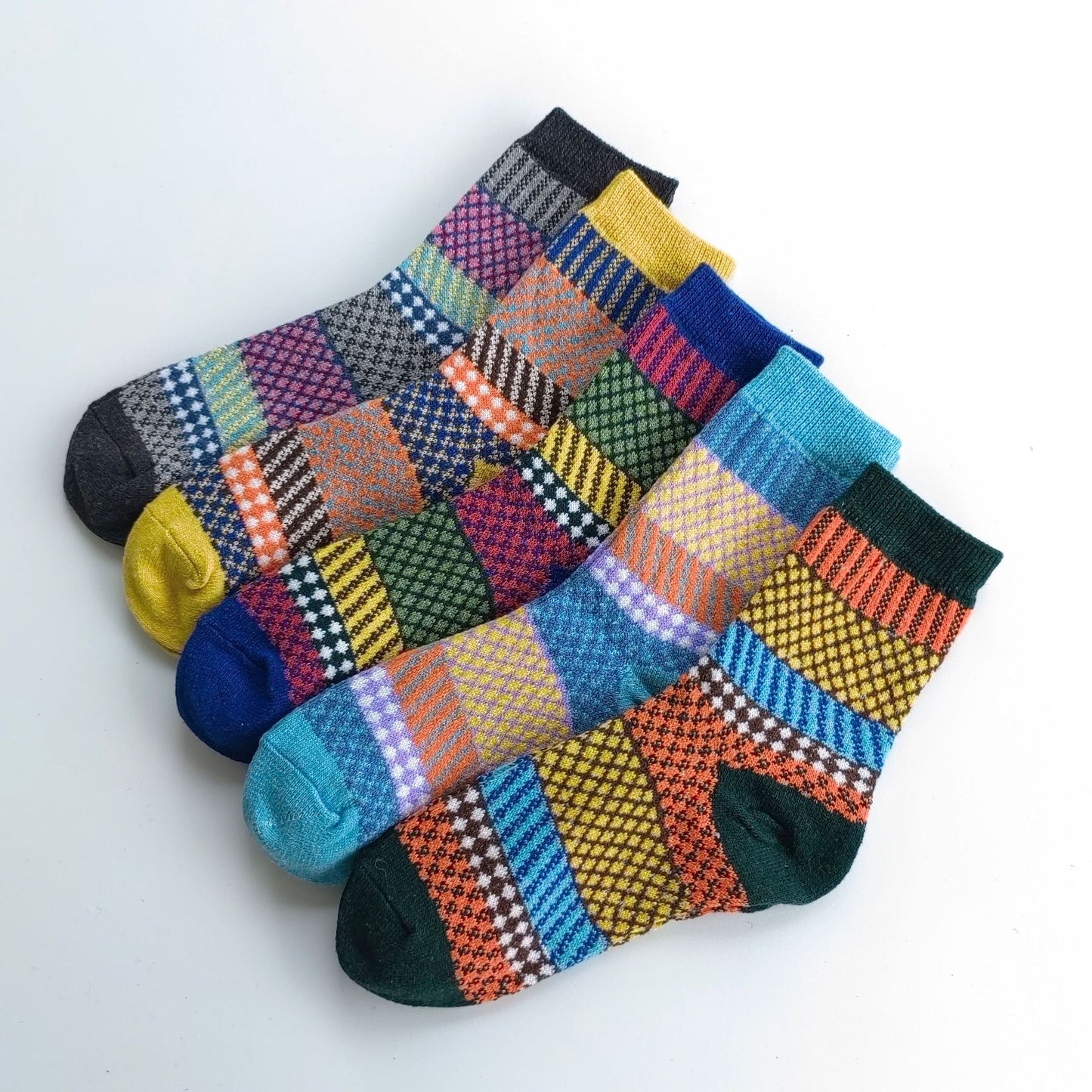 Winter Rhombus Wool Socks Thick Line Medium Tube