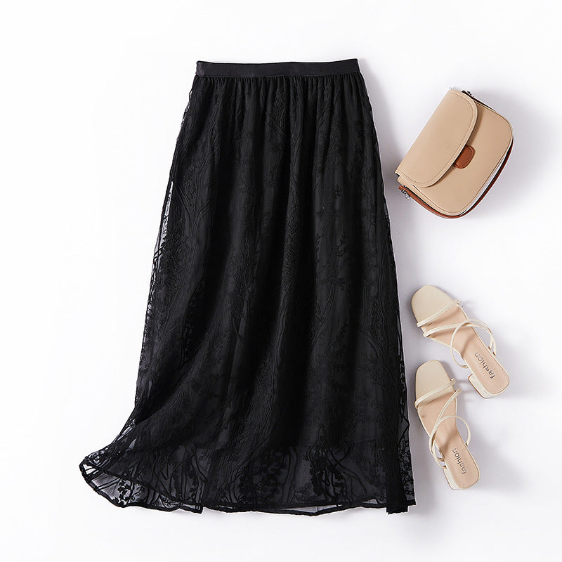 French Style Machine Embroidery Super Fairy Silk Skirt