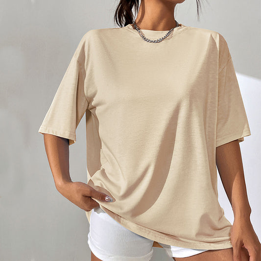 Solid-color Mid-length Loose-fit T-shirt For Women