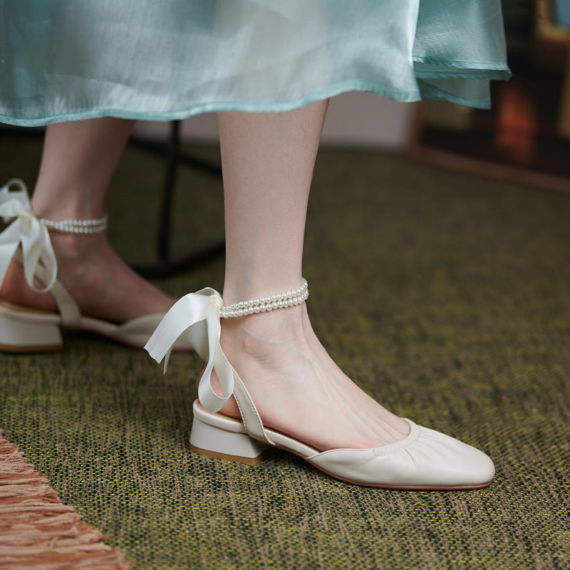 New Style French Mid-heel Toe Sandals Fairy Style
