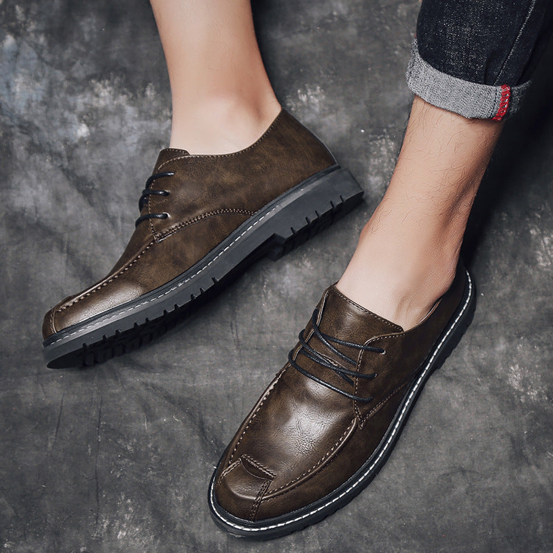 New Korean Style Men's Casual Social Black Small Leather Shoes