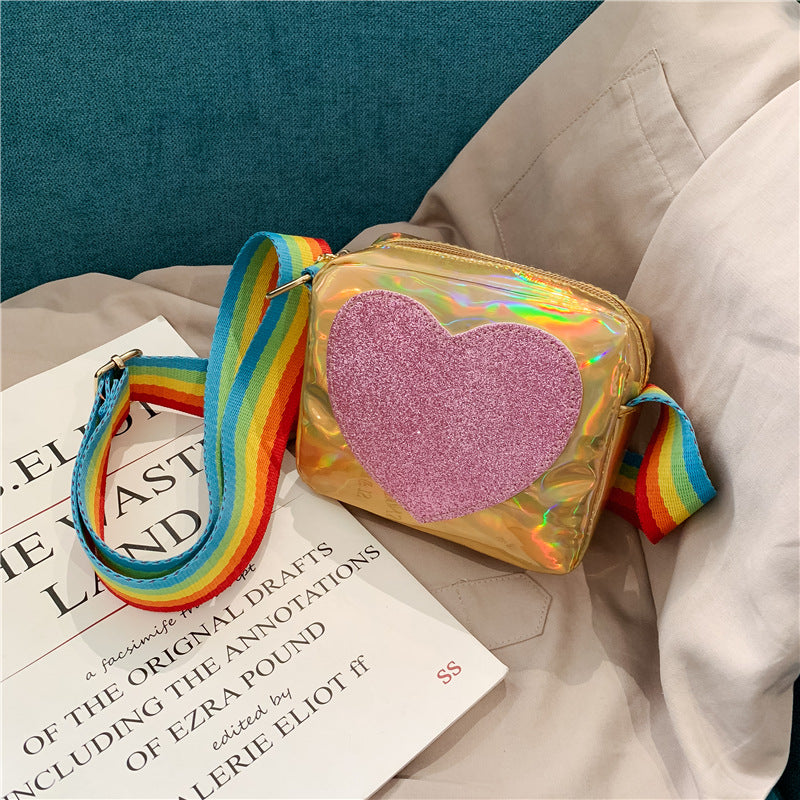 Peach heart laser baby shoulder bag